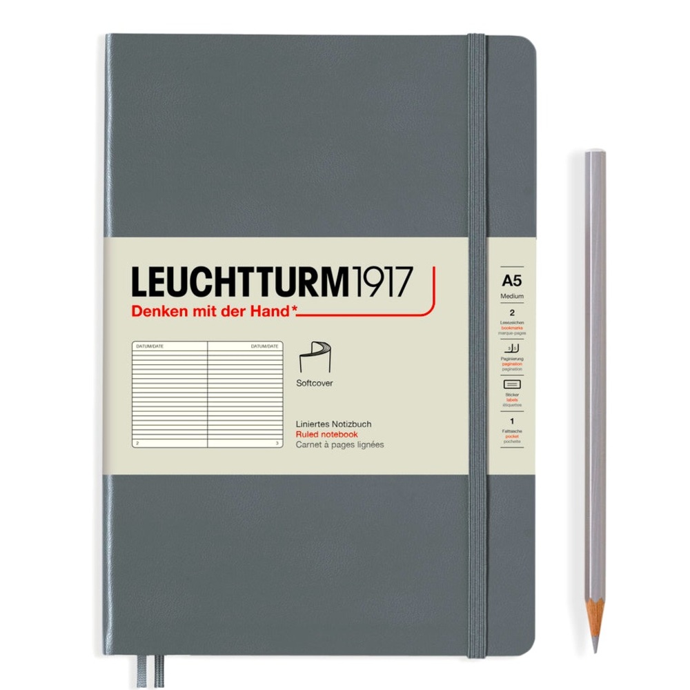 LEUCHTTURM1917 A5 Medium Soft Cover Lined Notebook color Anthracite